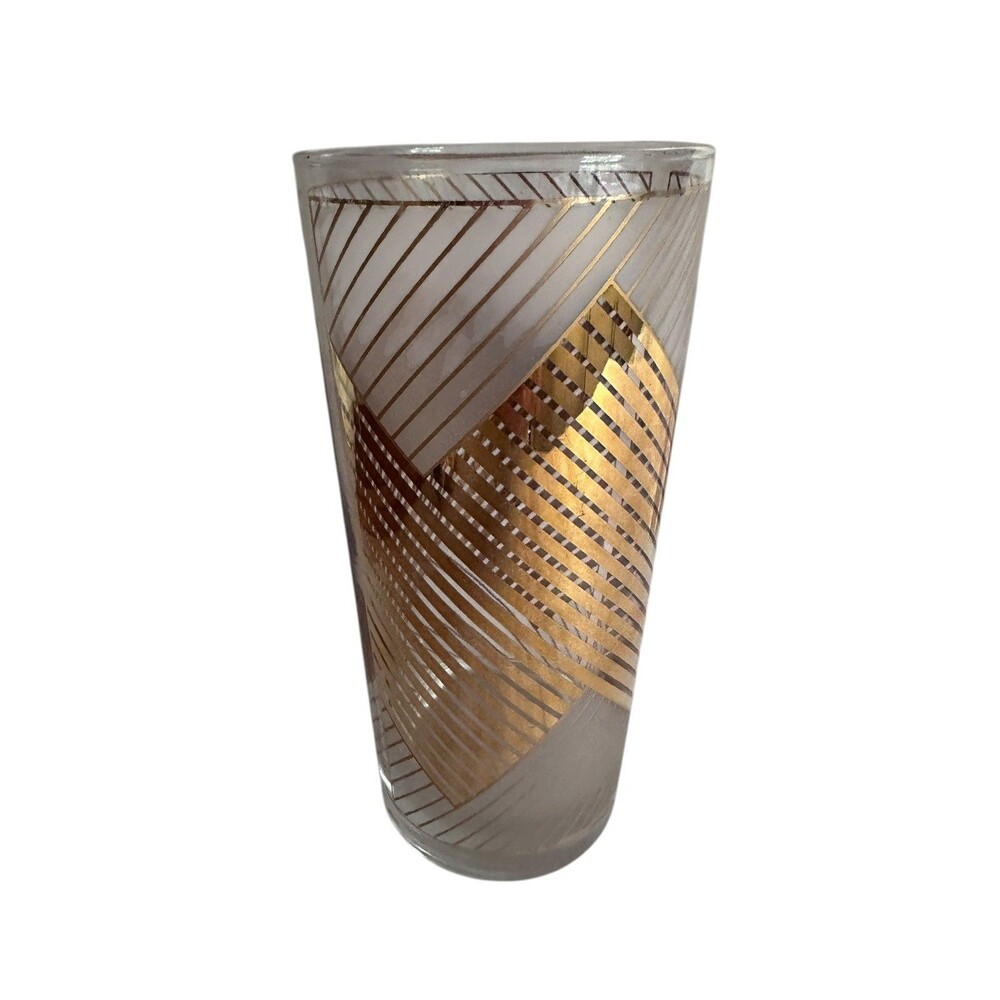 Vintage 50’s 60’s MCM CULVER 22K Gold Chevron Style Tall Bar Glass Replacement